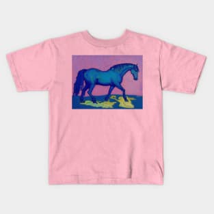 Abstract Blue Horse on Pink Background Kids T-Shirt